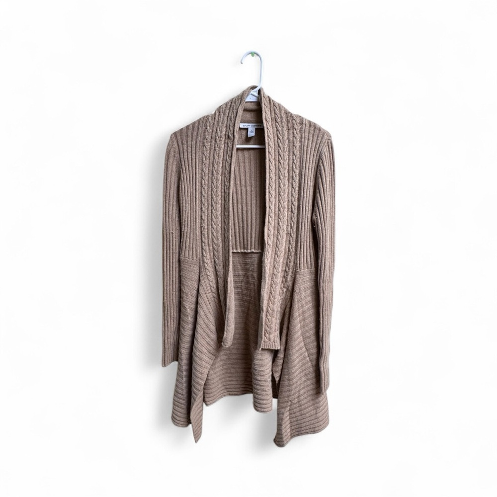 Autumn Cashmere Women’s Beige Cardigan Sweater Size S Open Front Cable Knit